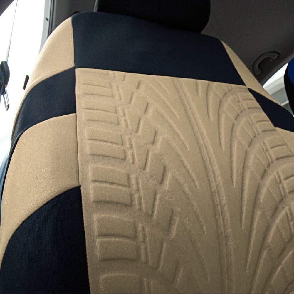 Detaljan prikaz auto presvlake s reljefnim uzorkom gume u bež i crnoj boji, dizajnirane za zaštitu i estetiku unutrašnjosti automobila