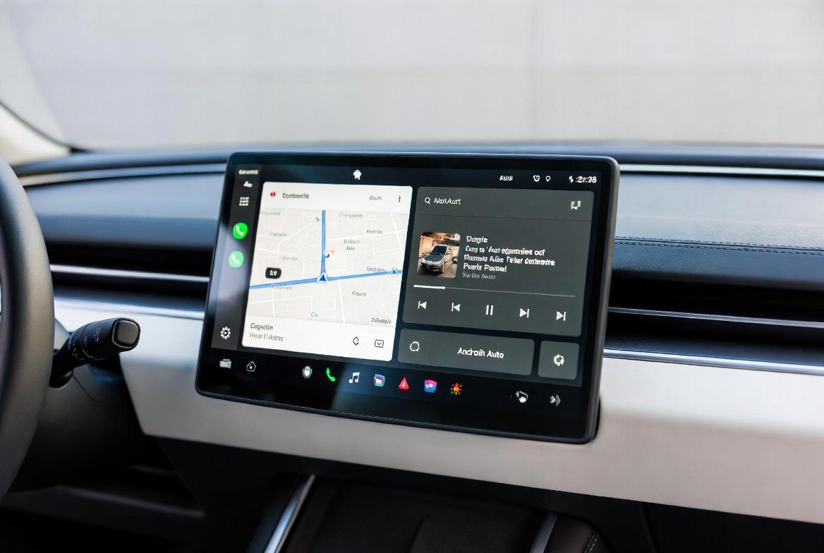 oderni auto radio s velikim dodirnim ekranom i Android Auto sučeljem u vozilu